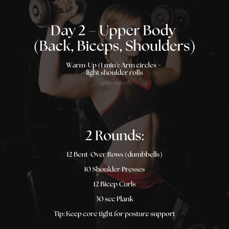 Day 2 upper body workout for busy women – biceps, shoulders, and back strength training in 10 minutes