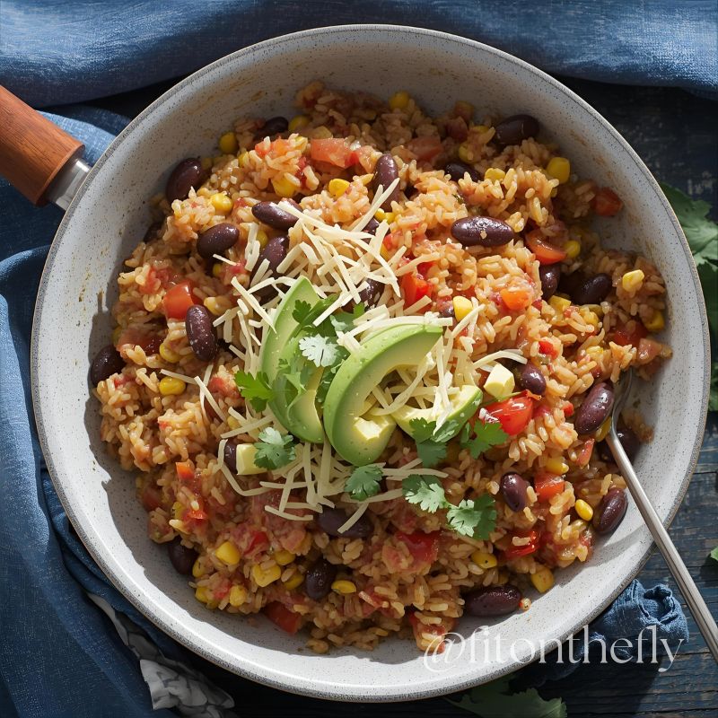 Healthy Southwest veggie skillet recipe with fresh vegetables, beans, and spices for easy meal prep.