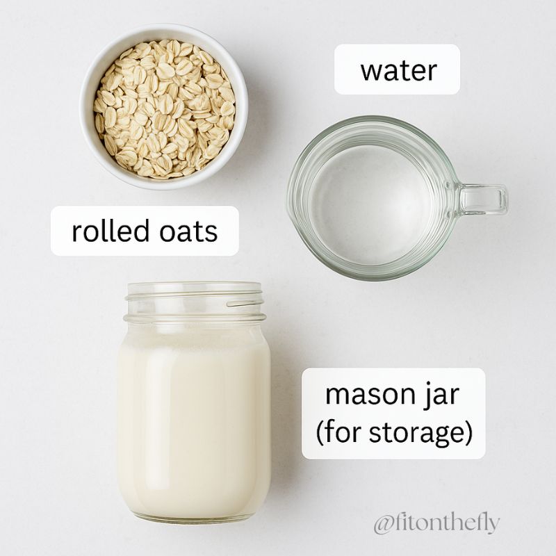 Simple oat milk ingredients with rolled oats and water for healthy recipes